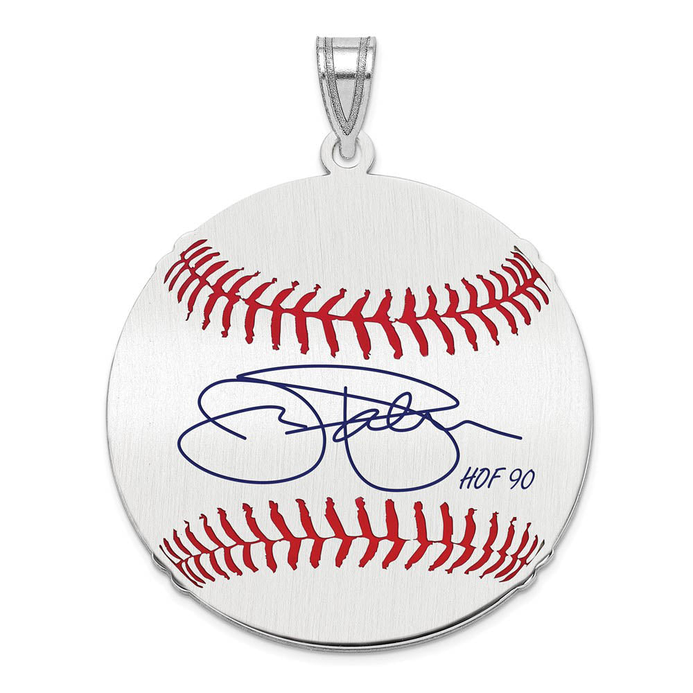 Sterling Silver Jim Palmer Signature LG Enamel Baseball Pendant, Item P31445 by The Black Bow Jewelry Co.