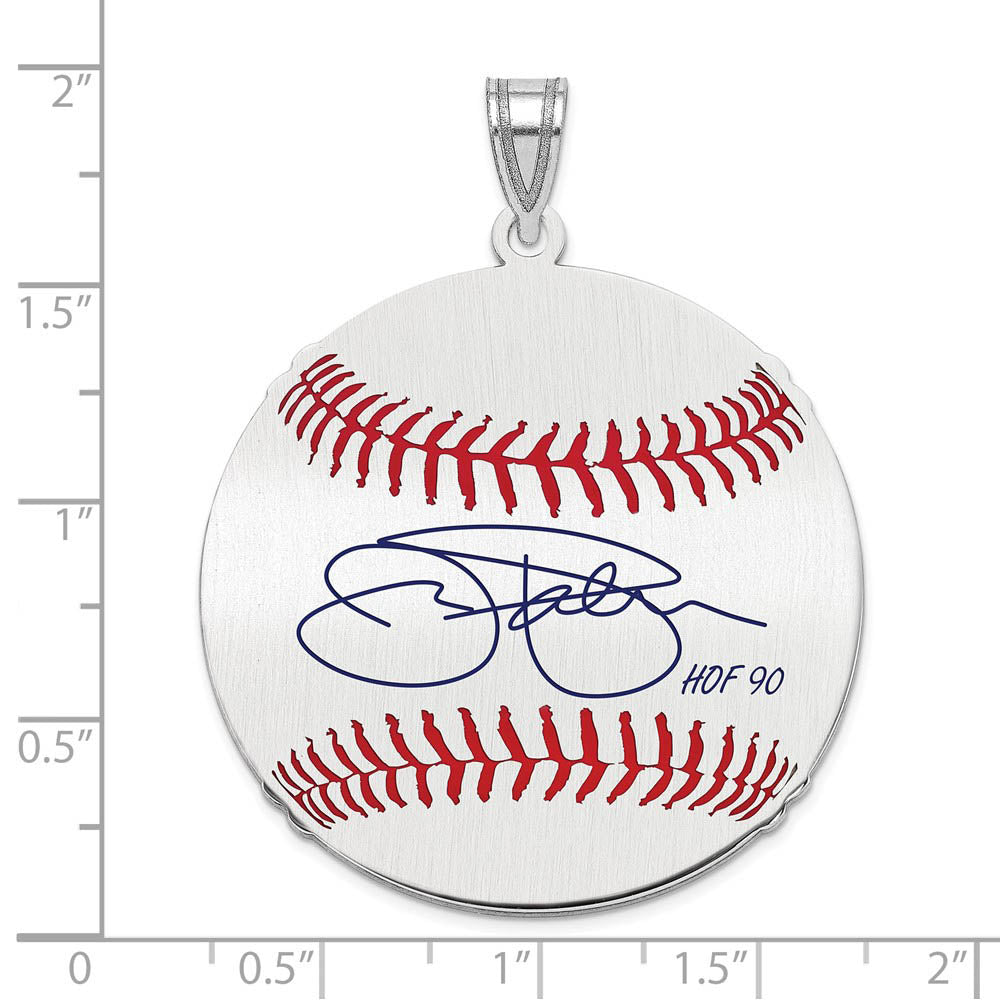 Alternate view of the Sterling Silver Jim Palmer Signature LG Enamel Baseball Pendant by The Black Bow Jewelry Co.