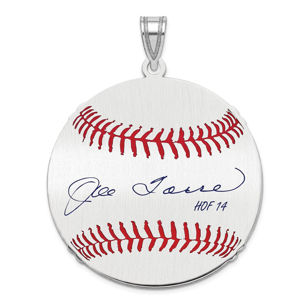 Sterling Silver Joe Torre Signature LG Enamel Baseball Pendant, Item P31447 by The Black Bow Jewelry Co.