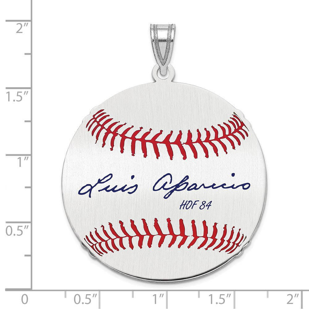 Alternate view of the Sterling Silver Luis Aparicio Signature LG Enamel Baseball Pendant by The Black Bow Jewelry Co.
