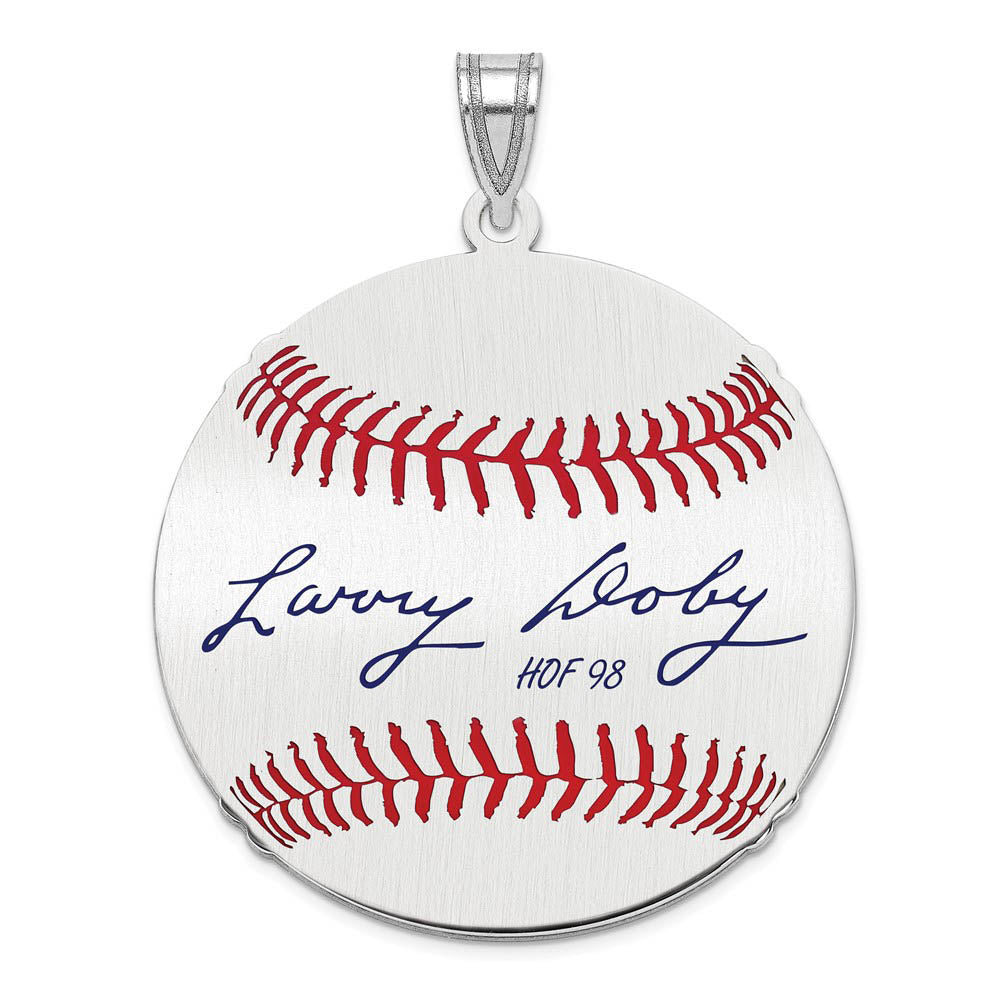 Sterling Silver Larry Doby Signature LG Enamel Baseball Pendant, Item P31451 by The Black Bow Jewelry Co.