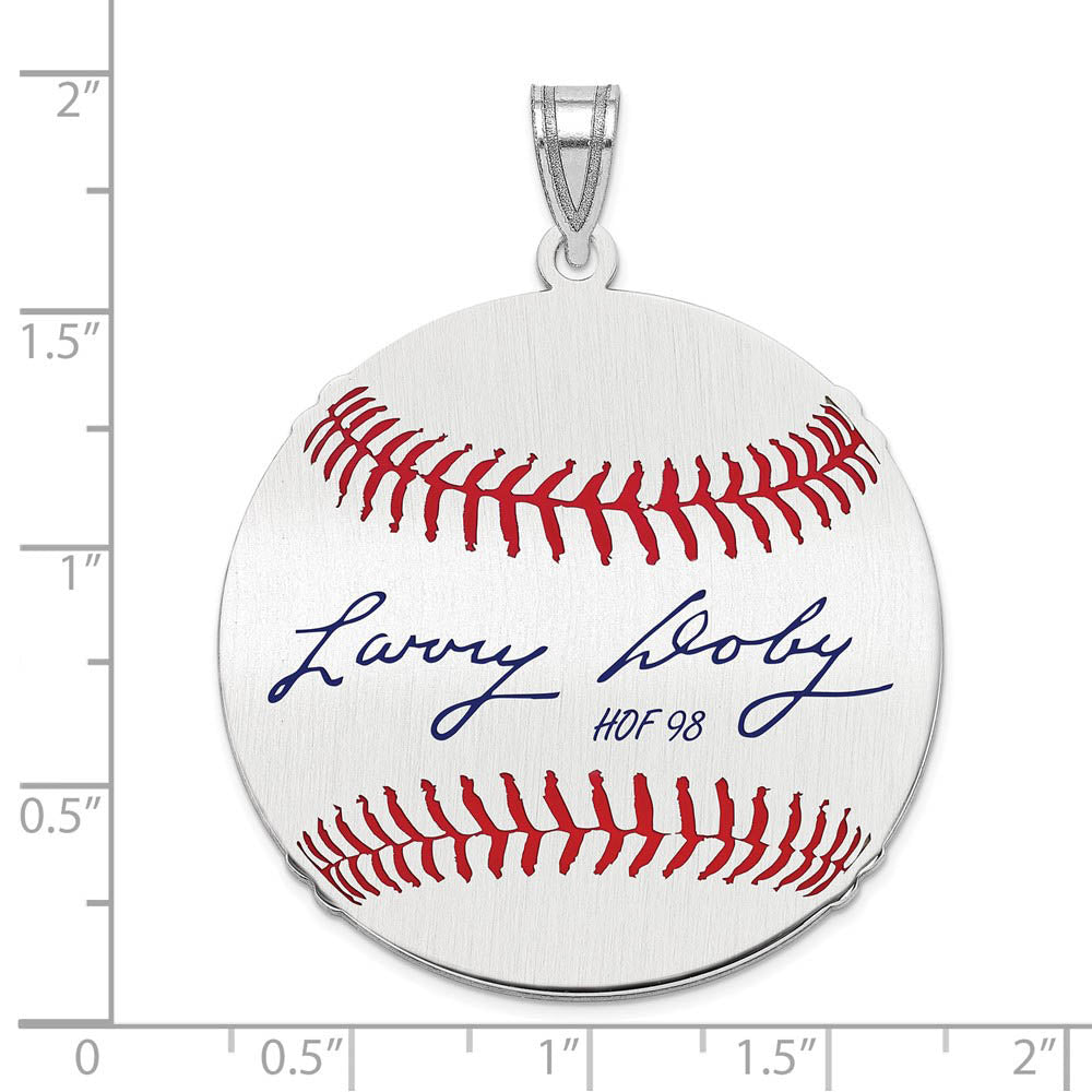 Alternate view of the Sterling Silver Larry Doby Signature LG Enamel Baseball Pendant by The Black Bow Jewelry Co.