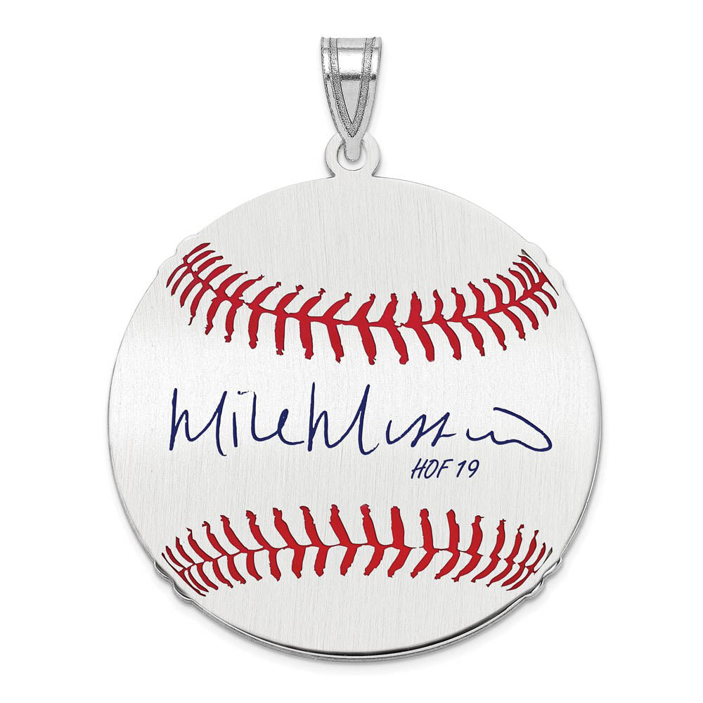 Sterling Silver Mike Mussina Signature LG Enamel Baseball Pendant, Item P31454 by The Black Bow Jewelry Co.
