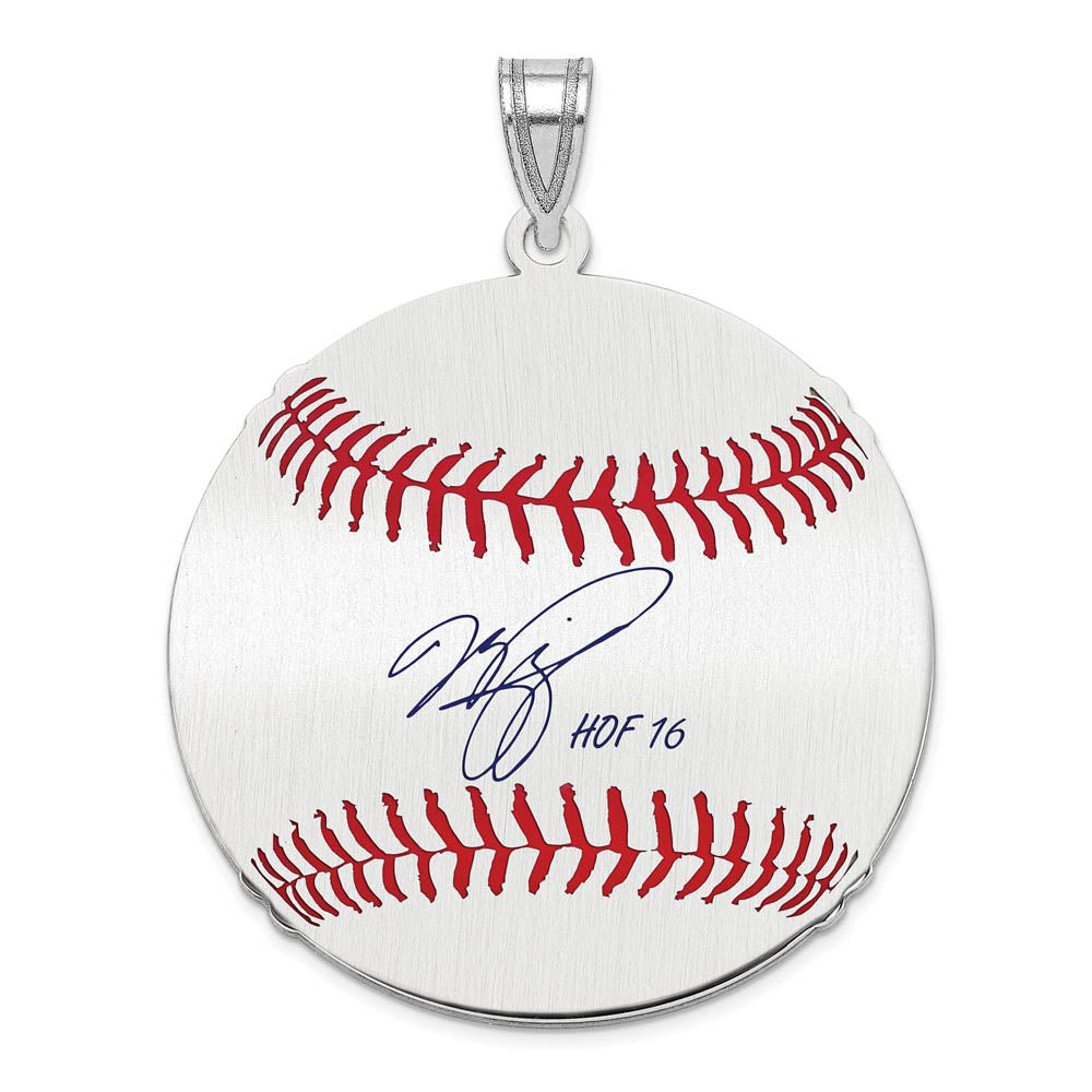 Sterling Silver Mike Piazza Signature LG Enamel Baseball Pendant, Item P31455 by The Black Bow Jewelry Co.