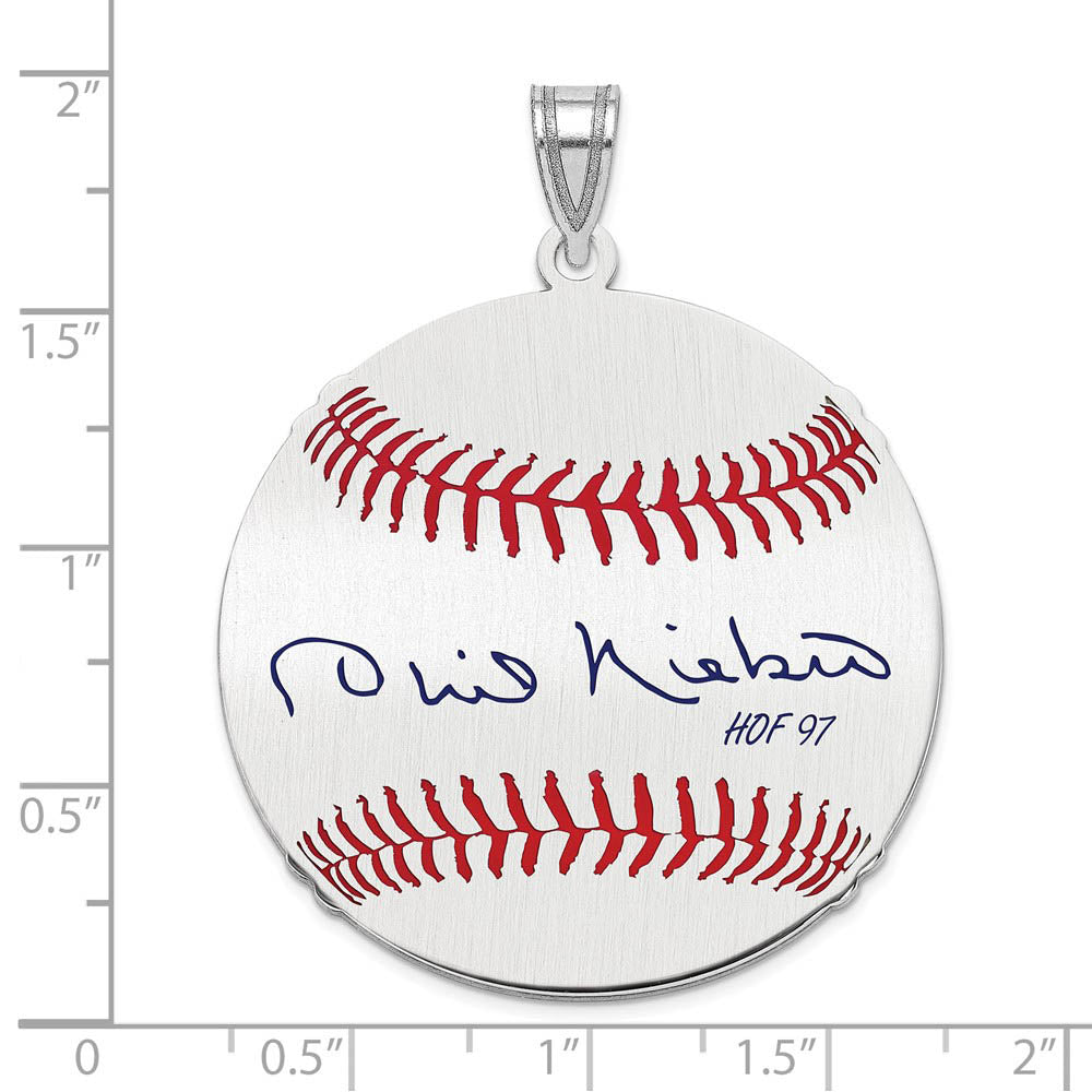 Alternate view of the Sterling Silver Phil Niekro Signature LG Enamel Baseball Pendant by The Black Bow Jewelry Co.