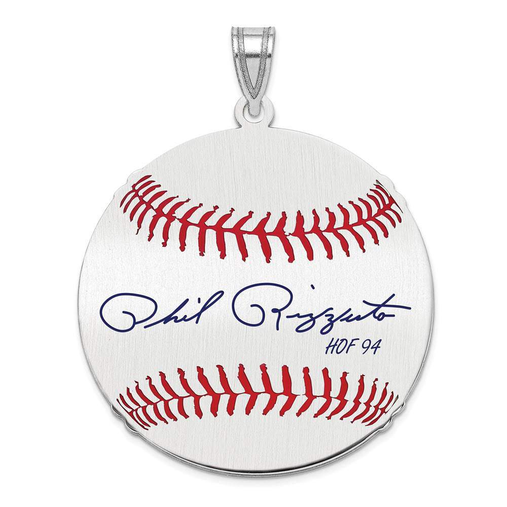 Sterling Silver Phil Rizzuto Signature LG Enamel Baseball Pendant, Item P31459 by The Black Bow Jewelry Co.