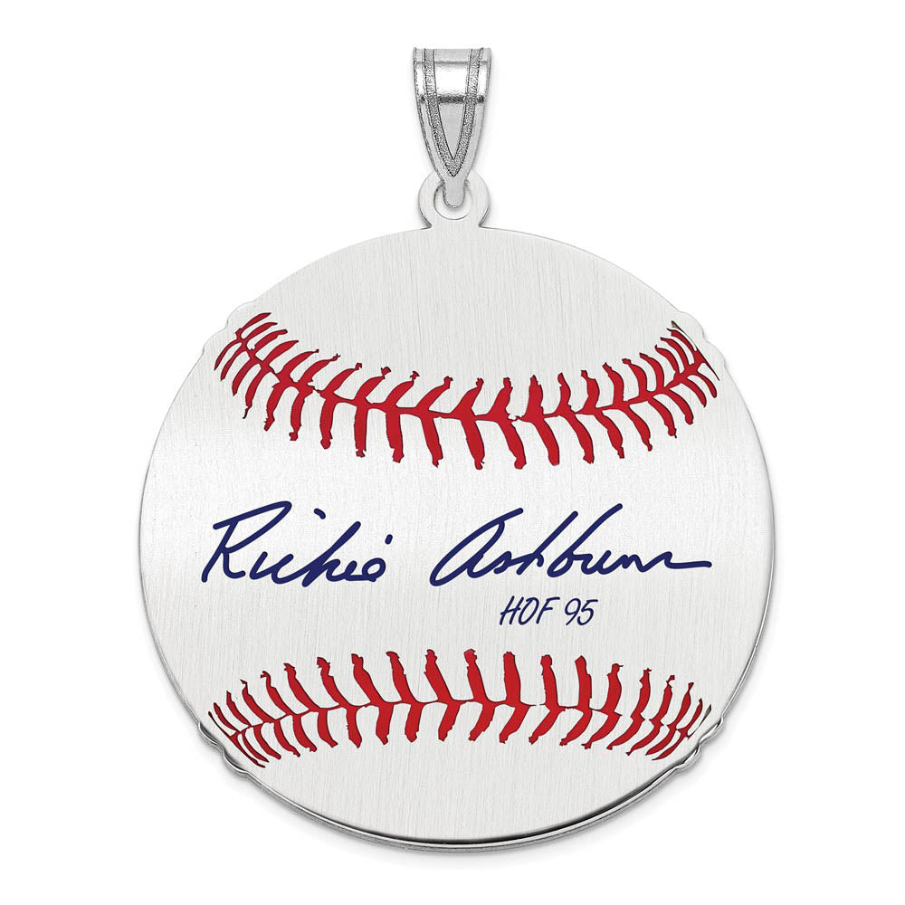 Sterling Silver Richie Ashburn Signature LG Enamel Baseball Pendant, Item P31461 by The Black Bow Jewelry Co.