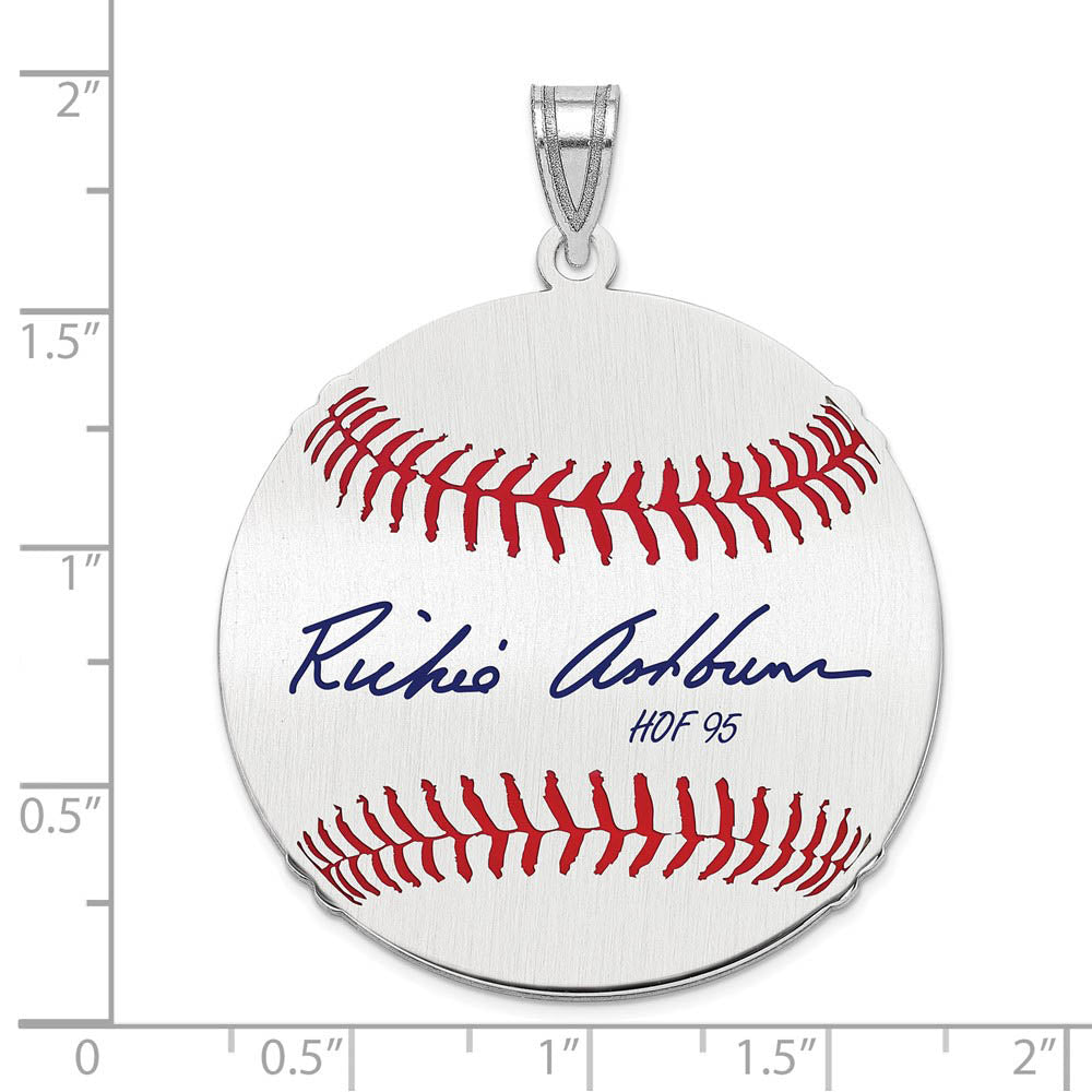 Alternate view of the Sterling Silver Richie Ashburn Signature LG Enamel Baseball Pendant by The Black Bow Jewelry Co.