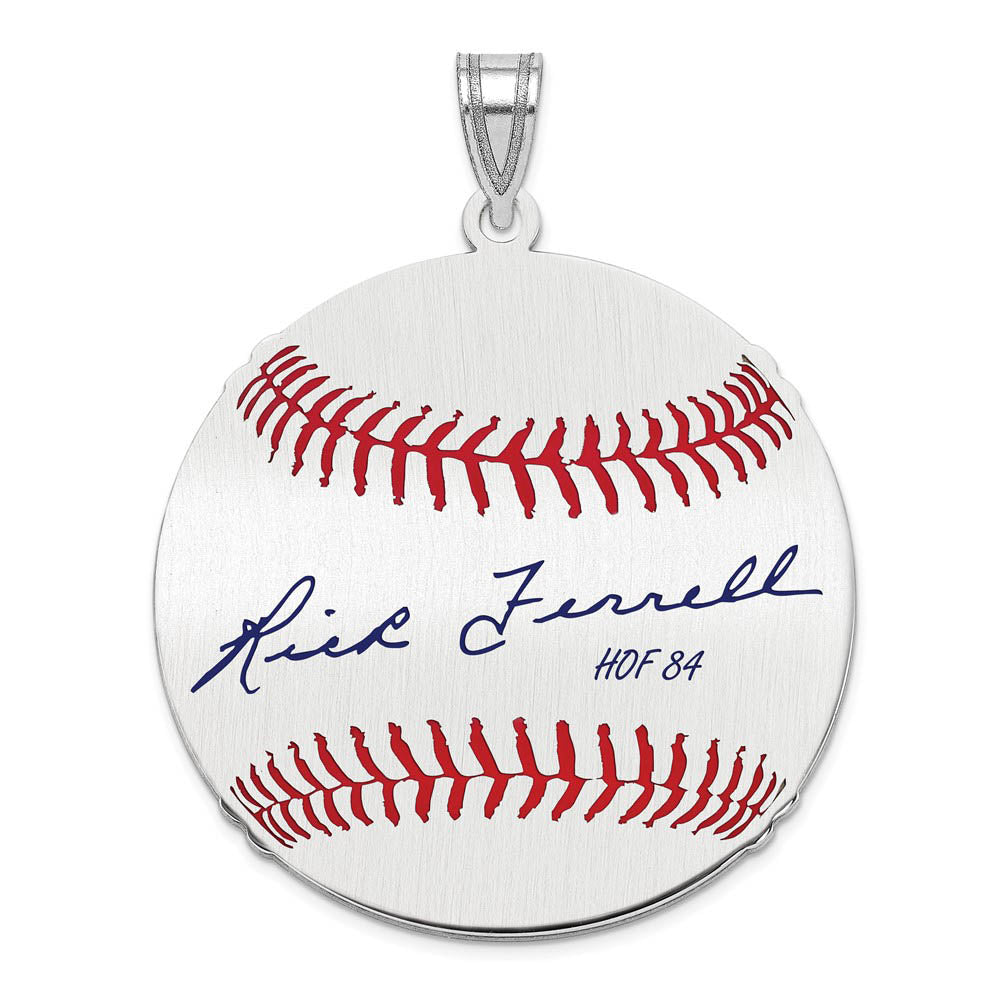 Sterling Silver Rick Ferrell Signature LG Enamel Baseball Pendant, Item P31463 by The Black Bow Jewelry Co.