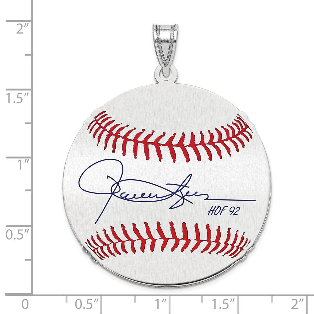 Alternate view of the Sterling Silver Rollie Fingers Signature LG Enamel Baseball Pendant by The Black Bow Jewelry Co.