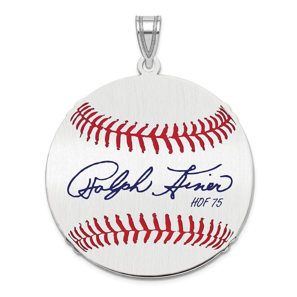 Sterling Silver Ralph Kiner Signature LG Enamel Baseball Pendant, Item P31466 by The Black Bow Jewelry Co.