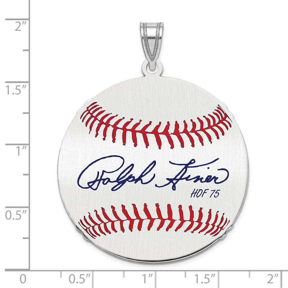 Alternate view of the Sterling Silver Ralph Kiner Signature LG Enamel Baseball Pendant by The Black Bow Jewelry Co.