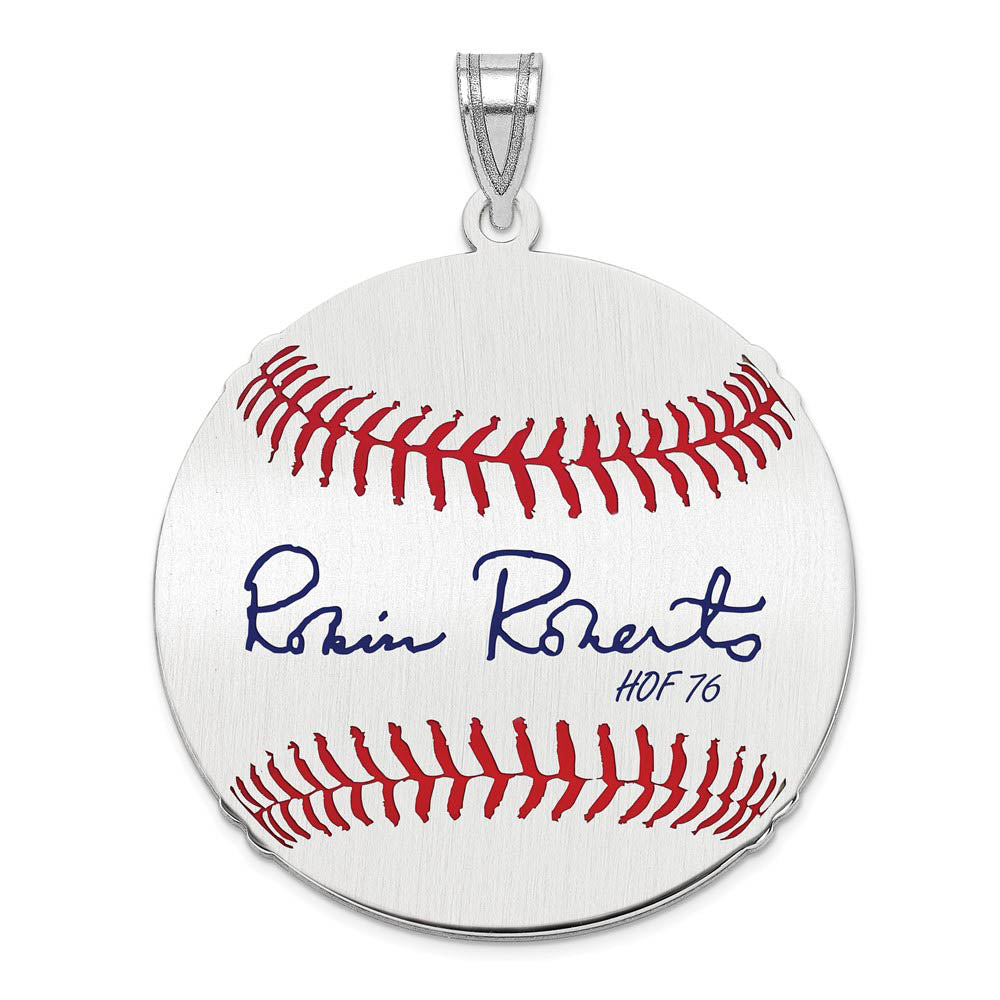 Sterling Silver Robin Roberts Signature LG Enamel Baseball Pendant, Item P31467 by The Black Bow Jewelry Co.