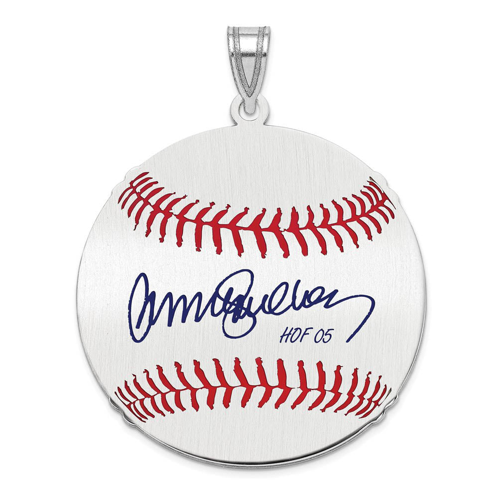Sterling Silver Ryne Sandberg Signature LG Enamel Baseball Pendant, Item P31468 by The Black Bow Jewelry Co.