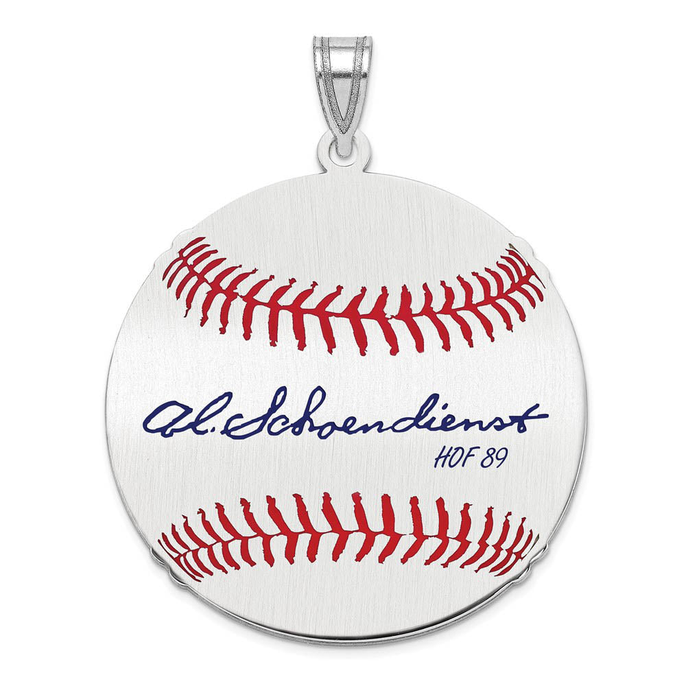 Sterling Silver Red Schoendienst Signature LG Enamel Baseball Pendant, Item P31469 by The Black Bow Jewelry Co.
