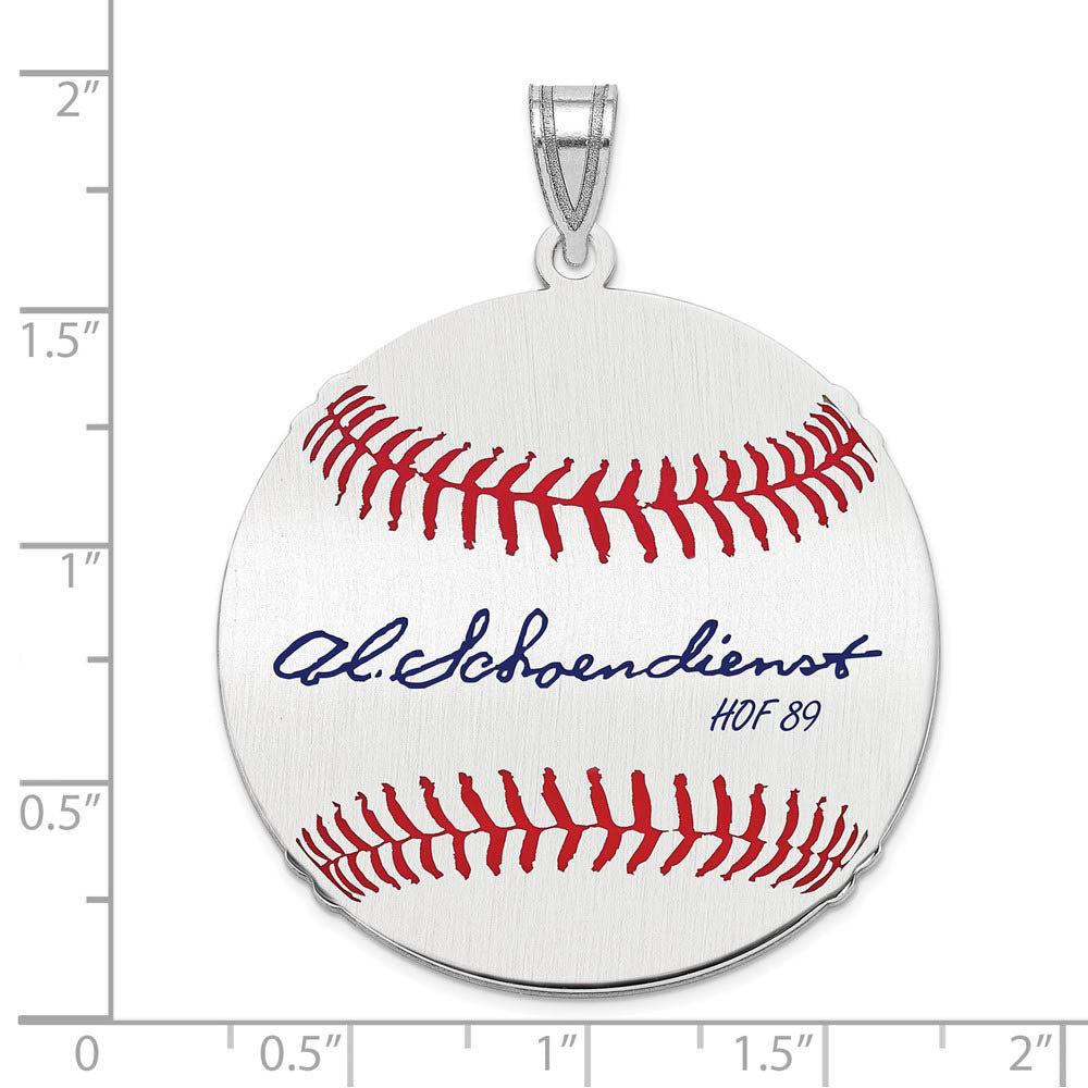 Alternate view of the Sterling Silver Red Schoendienst Signature LG Enamel Baseball Pendant by The Black Bow Jewelry Co.