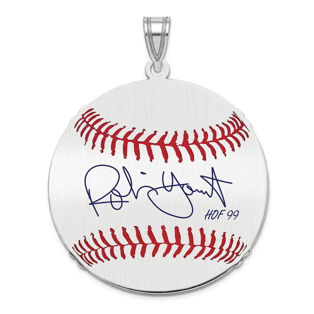 Sterling Silver Robin Yount Signature LG Enamel Baseball Pendant, Item P31470 by The Black Bow Jewelry Co.