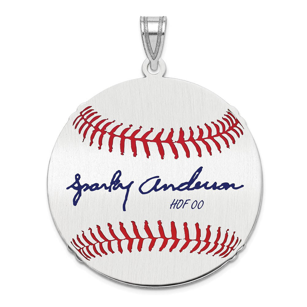 Sterling Silver Sparky Anderson Signature LG Enamel Baseball Pendant, Item P31471 by The Black Bow Jewelry Co.