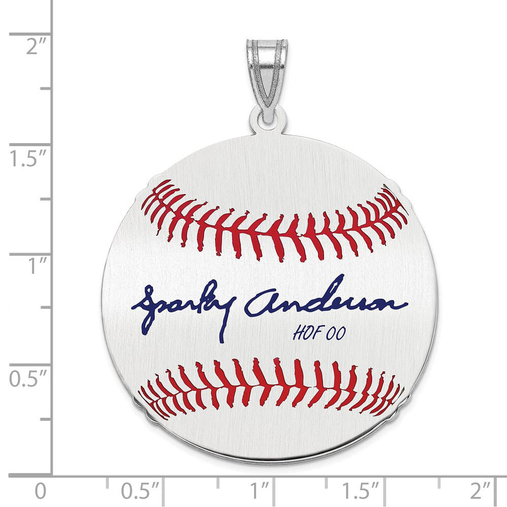 Alternate view of the Sterling Silver Sparky Anderson Signature LG Enamel Baseball Pendant by The Black Bow Jewelry Co.