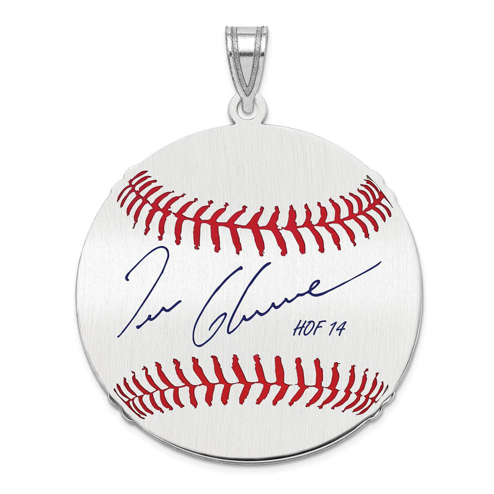 Sterling Silver Tom Glavine Signature LG Enamel Baseball Pendant, Item P31472 by The Black Bow Jewelry Co.