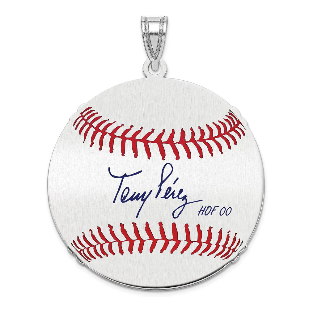 Sterling Silver Tony Perez Signature LG Enamel Baseball Pendant, Item P31477 by The Black Bow Jewelry Co.
