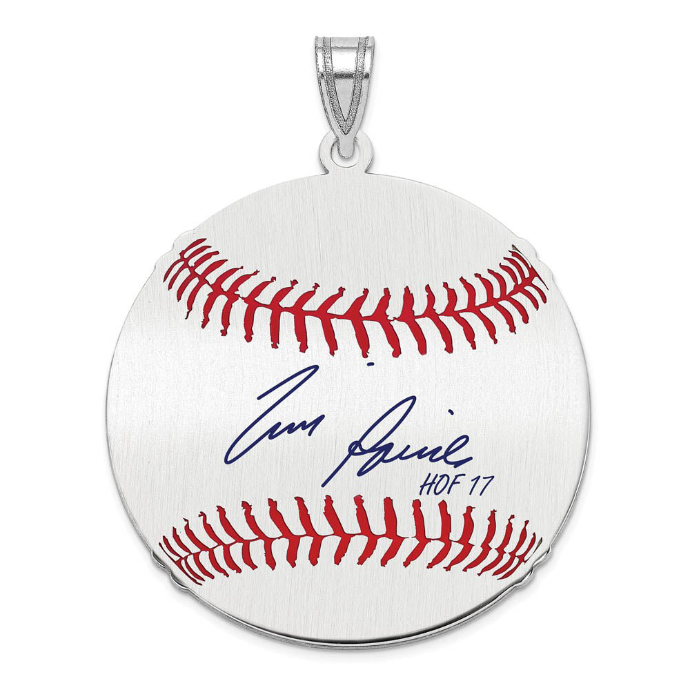 Sterling Silver Tim Raines Signature LG Enamel Baseball Pendant, Item P31478 by The Black Bow Jewelry Co.