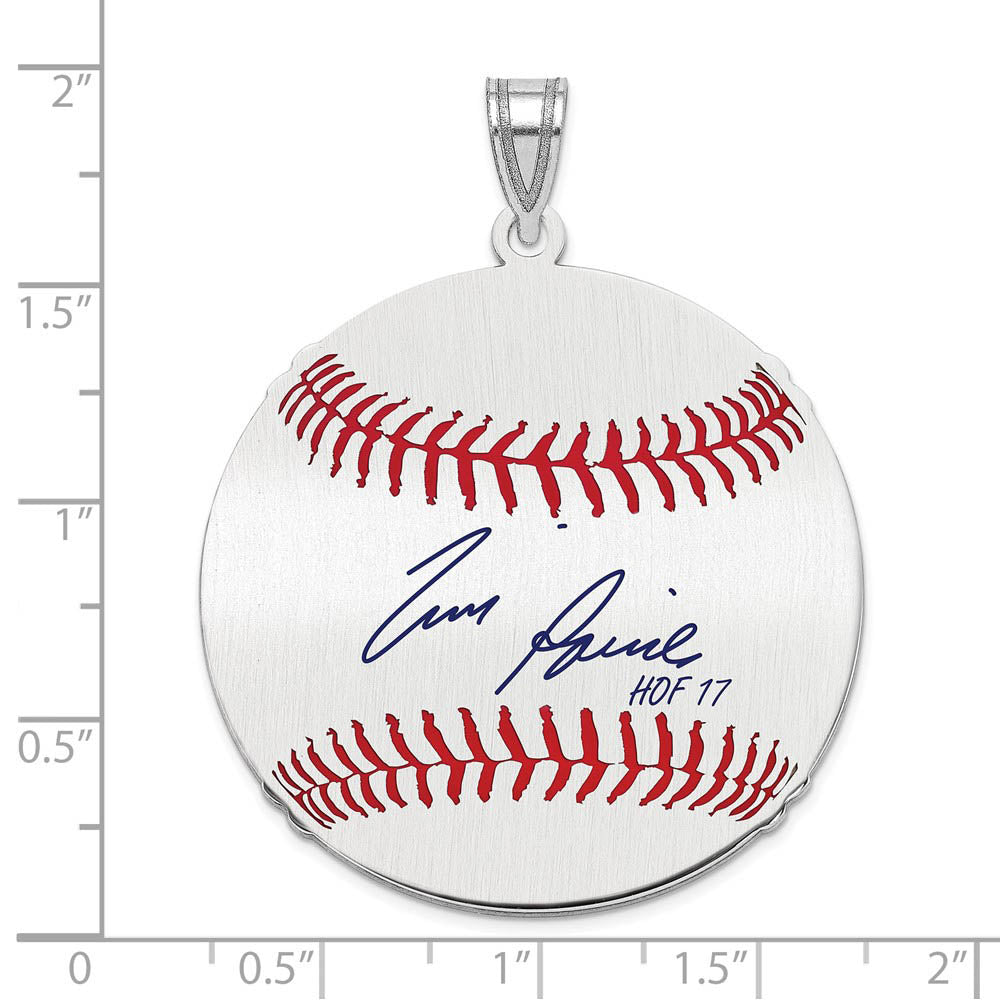 Alternate view of the Sterling Silver Tim Raines Signature LG Enamel Baseball Pendant by The Black Bow Jewelry Co.
