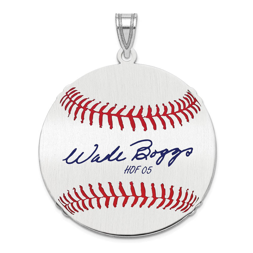 Sterling Silver Wade Boggs Signature LG Enamel Baseball Pendant, Item P31480 by The Black Bow Jewelry Co.