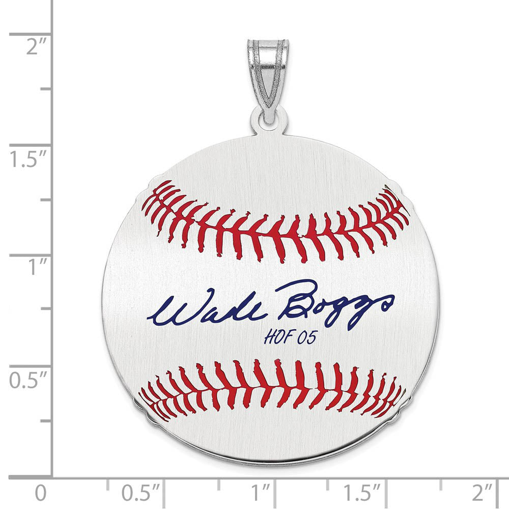 Alternate view of the Sterling Silver Wade Boggs Signature LG Enamel Baseball Pendant by The Black Bow Jewelry Co.