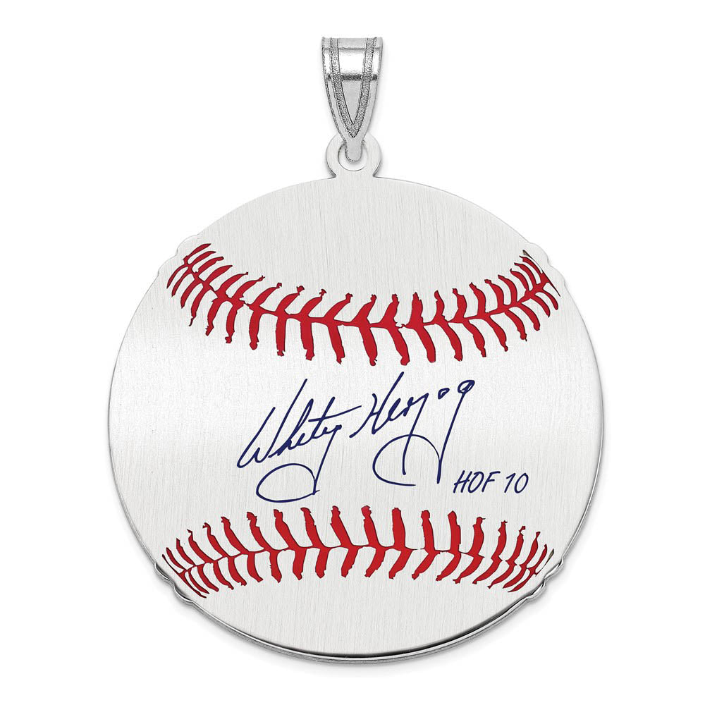 Sterling Silver Whitey Herzog Signature LG Enamel Baseball Pendant, Item P31481 by The Black Bow Jewelry Co.