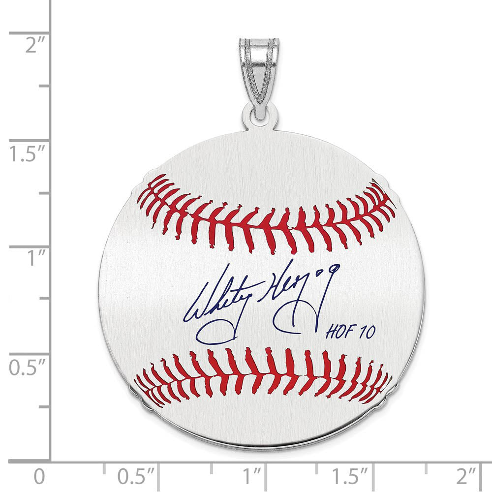 Alternate view of the Sterling Silver Whitey Herzog Signature LG Enamel Baseball Pendant by The Black Bow Jewelry Co.