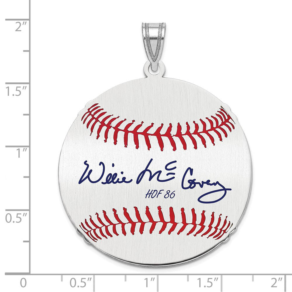 Alternate view of the Sterling Silver Willie McCovey Signature LG Enamel Baseball Pendant by The Black Bow Jewelry Co.