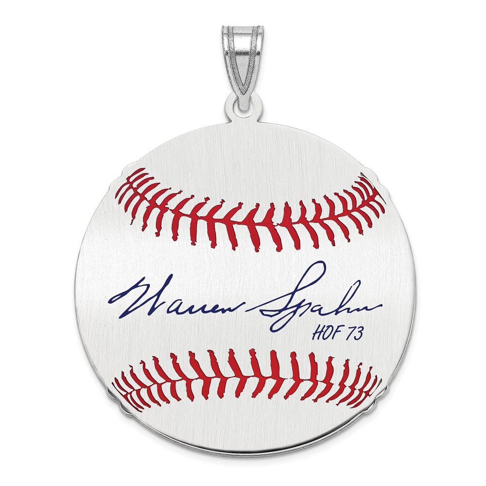 Sterling Silver Warren Spahn Signature LG Enamel Baseball Pendant, Item P31483 by The Black Bow Jewelry Co.