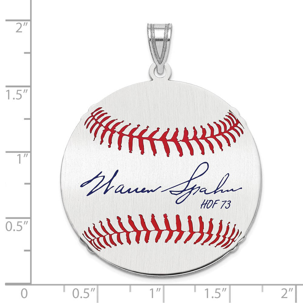 Alternate view of the Sterling Silver Warren Spahn Signature LG Enamel Baseball Pendant by The Black Bow Jewelry Co.