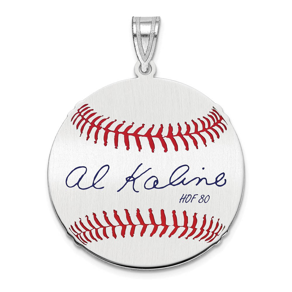Sterling Silver Al Kaline Signature MD Enamel Baseball Pendant, Item P31485 by The Black Bow Jewelry Co.