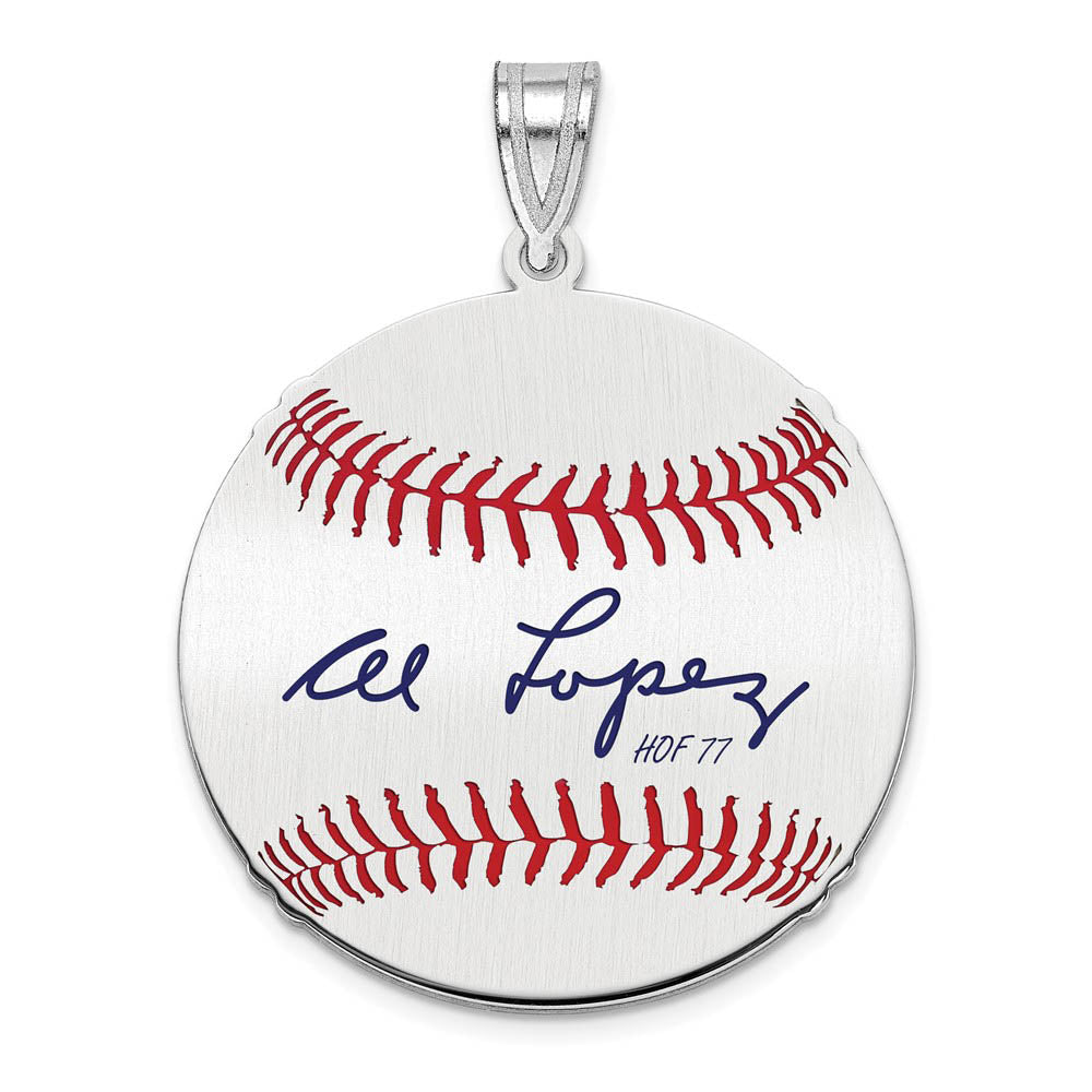 Sterling Silver Al Lopez Signature MD Enamel Baseball Pendant, Item P31486 by The Black Bow Jewelry Co.