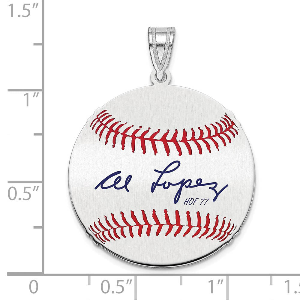 Alternate view of the Sterling Silver Al Lopez Signature MD Enamel Baseball Pendant by The Black Bow Jewelry Co.