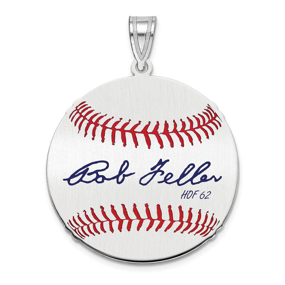 Sterling Silver Bob Feller Signature MD Enamel Baseball Pendant, Item P31490 by The Black Bow Jewelry Co.