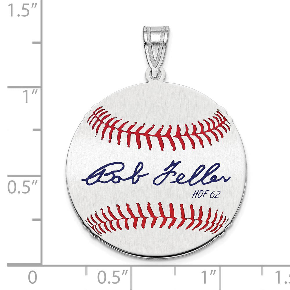 Alternate view of the Sterling Silver Bob Feller Signature MD Enamel Baseball Pendant by The Black Bow Jewelry Co.