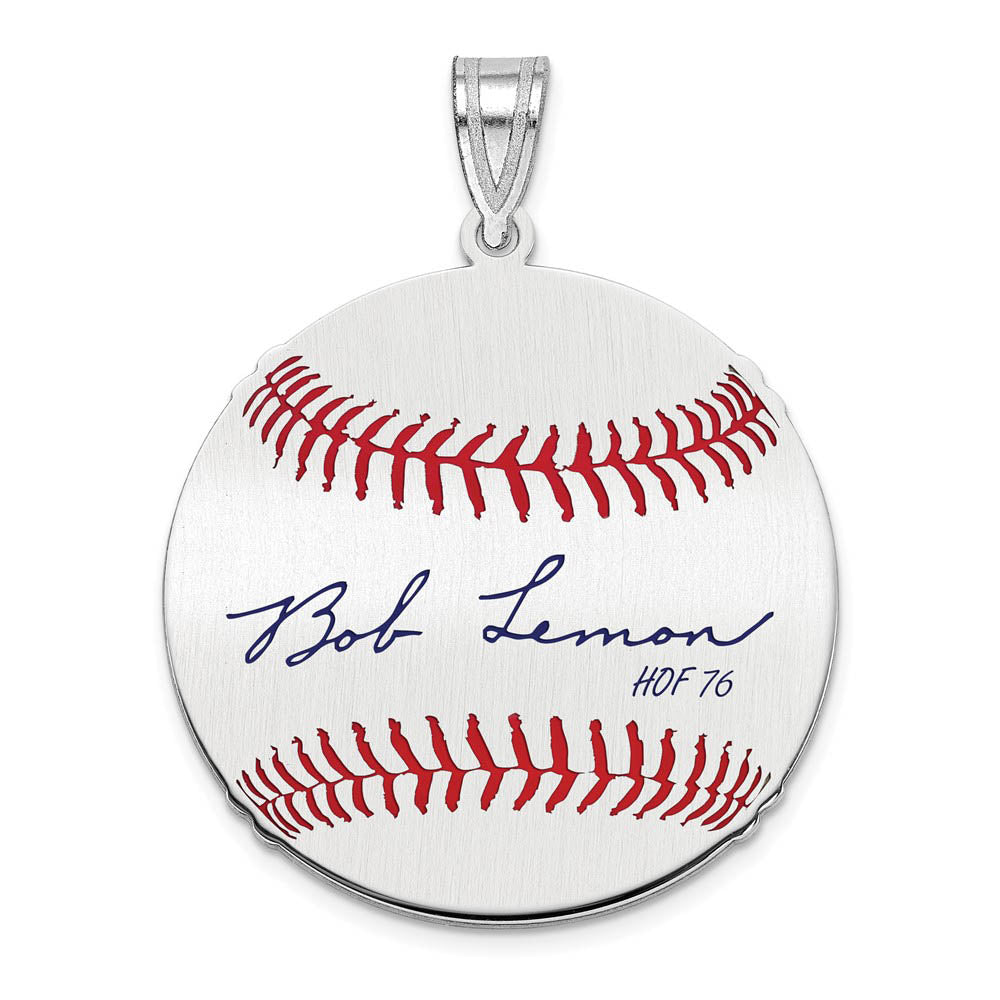 Sterling Silver Bob Lemon Signature MD Enamel Baseball Pendant, Item P31493 by The Black Bow Jewelry Co.