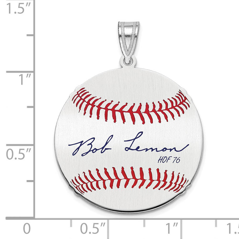 Alternate view of the Sterling Silver Bob Lemon Signature MD Enamel Baseball Pendant by The Black Bow Jewelry Co.
