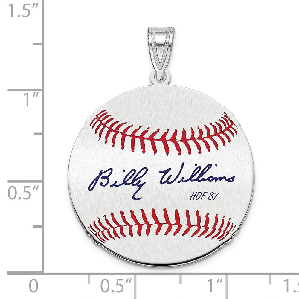 Alternate view of the Sterling Silver Billy Williams Signature MD Enamel Baseball Pendant by The Black Bow Jewelry Co.