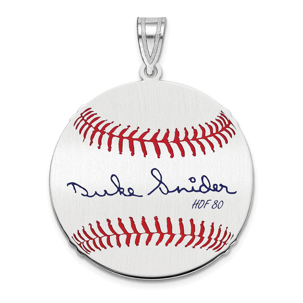 Sterling Silver Duke Snider Signature MD Enamel Baseball Pendant, Item P31500 by The Black Bow Jewelry Co.