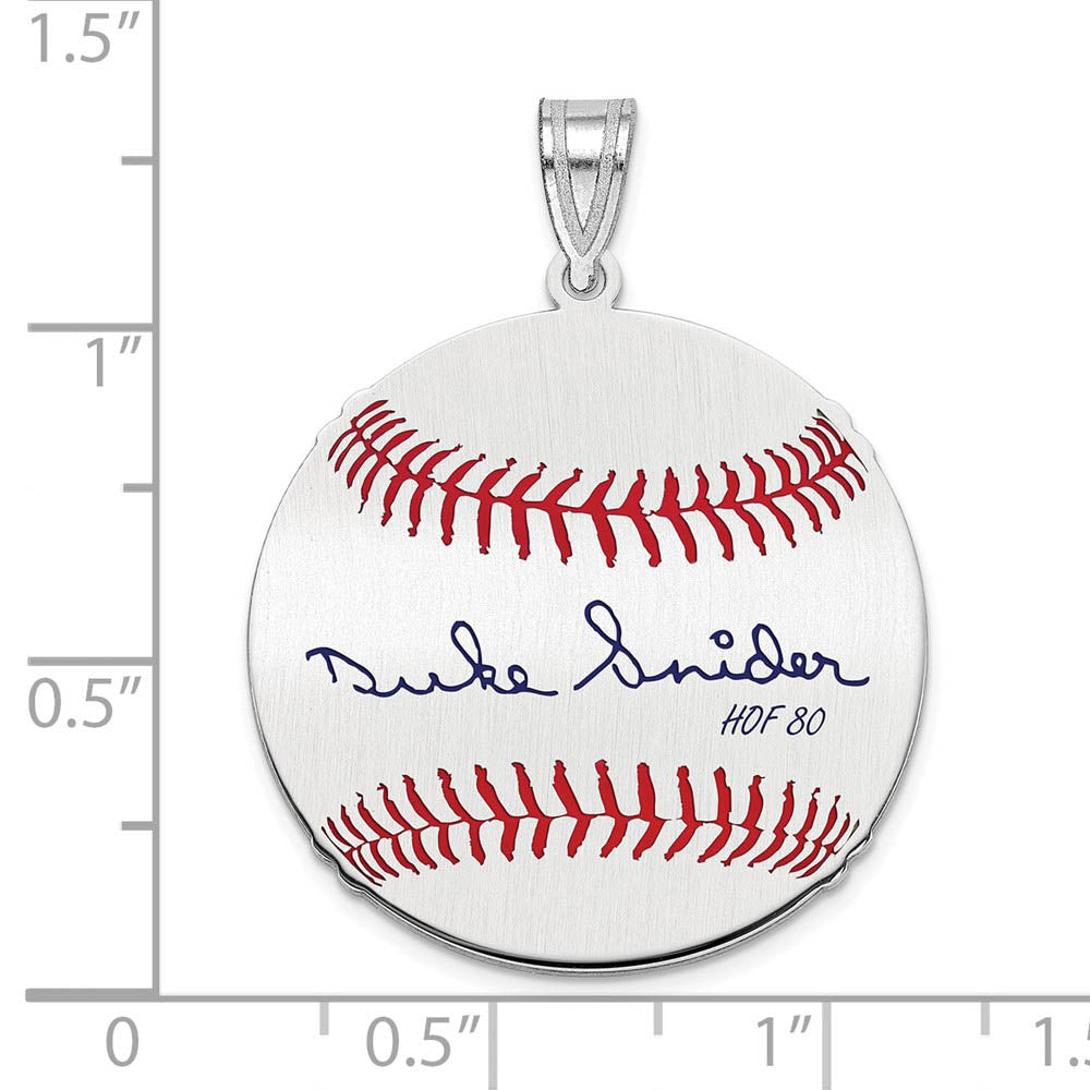 Alternate view of the Sterling Silver Duke Snider Signature MD Enamel Baseball Pendant by The Black Bow Jewelry Co.