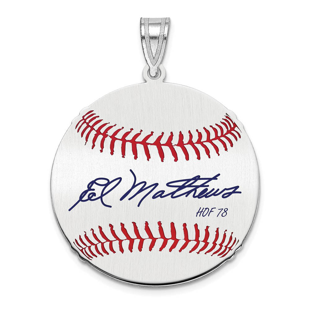 Sterling Silver Eddie Mathews Signature MD Enamel Baseball Pendant, Item P31505 by The Black Bow Jewelry Co.