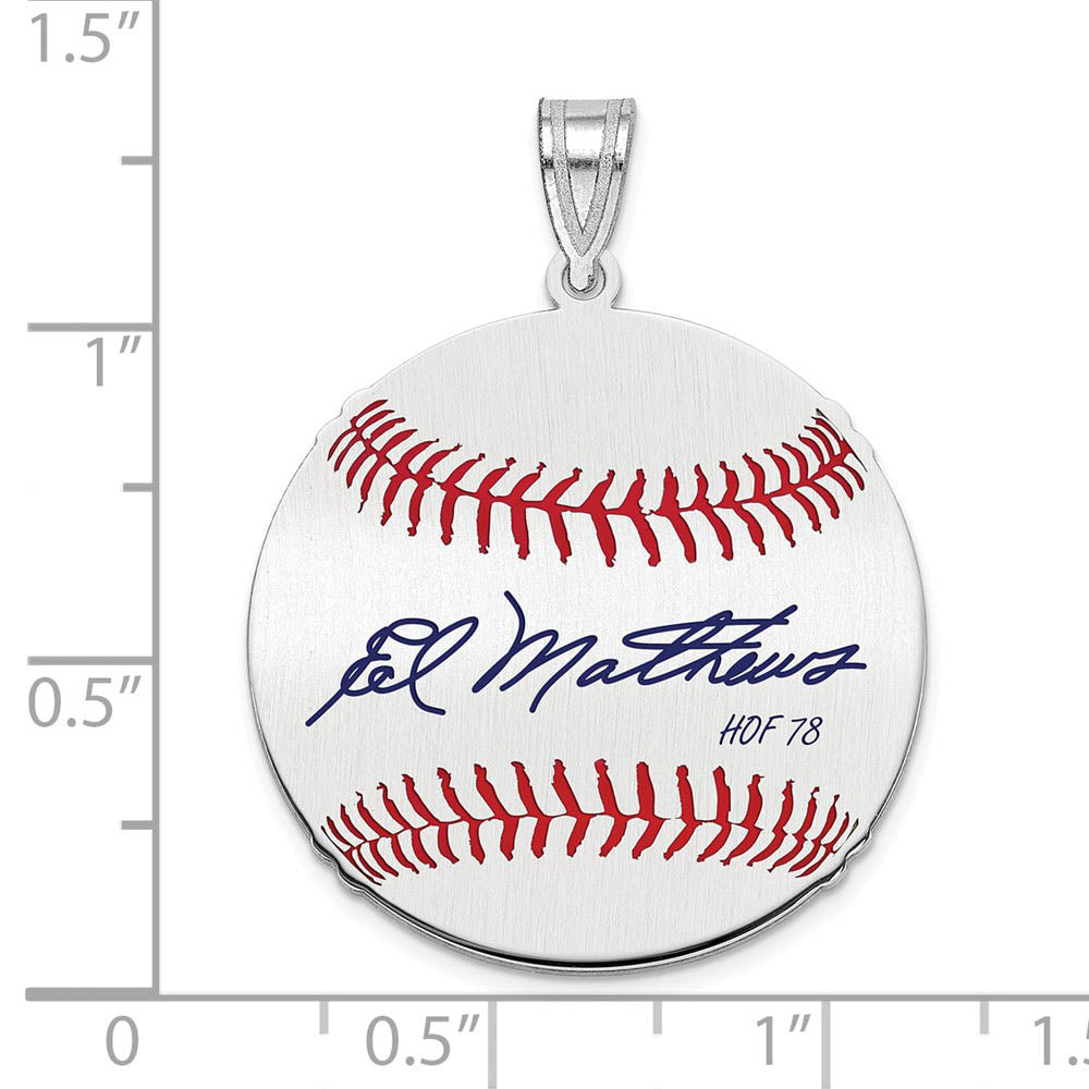 Alternate view of the Sterling Silver Eddie Mathews Signature MD Enamel Baseball Pendant by The Black Bow Jewelry Co.
