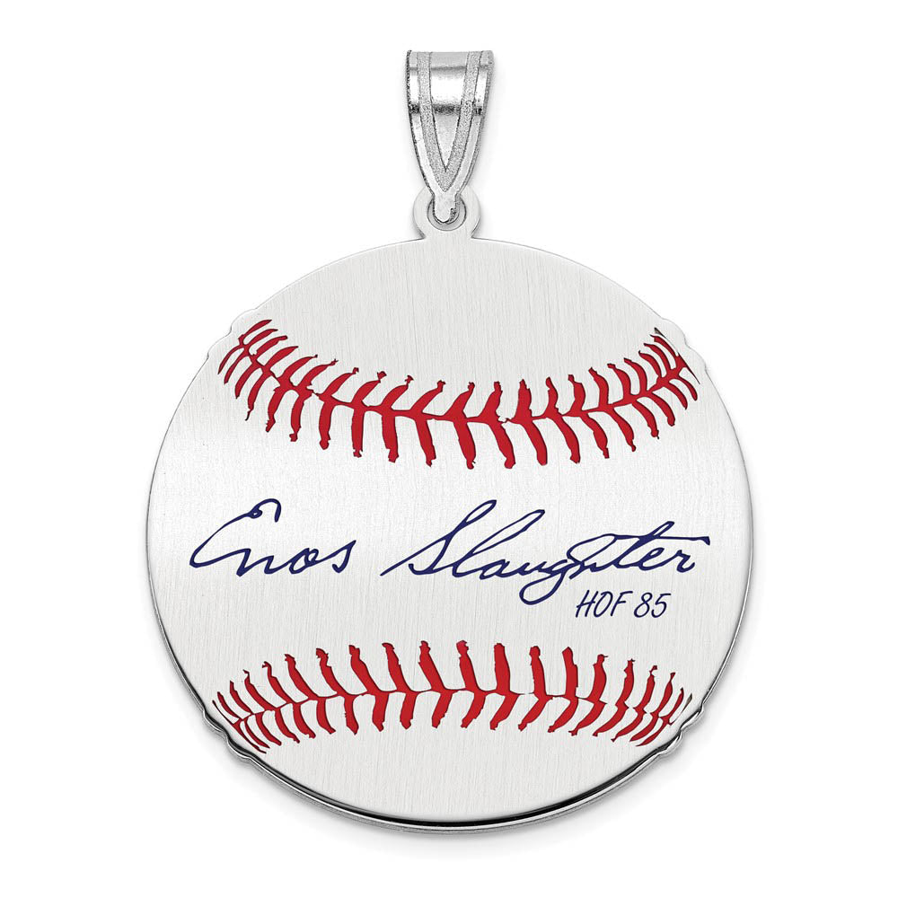 Sterling Silver Enos Slaughter Signature MD Enamel Baseball Pendant, Item P31506 by The Black Bow Jewelry Co.