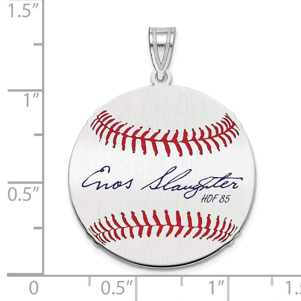 Alternate view of the Sterling Silver Enos Slaughter Signature MD Enamel Baseball Pendant by The Black Bow Jewelry Co.