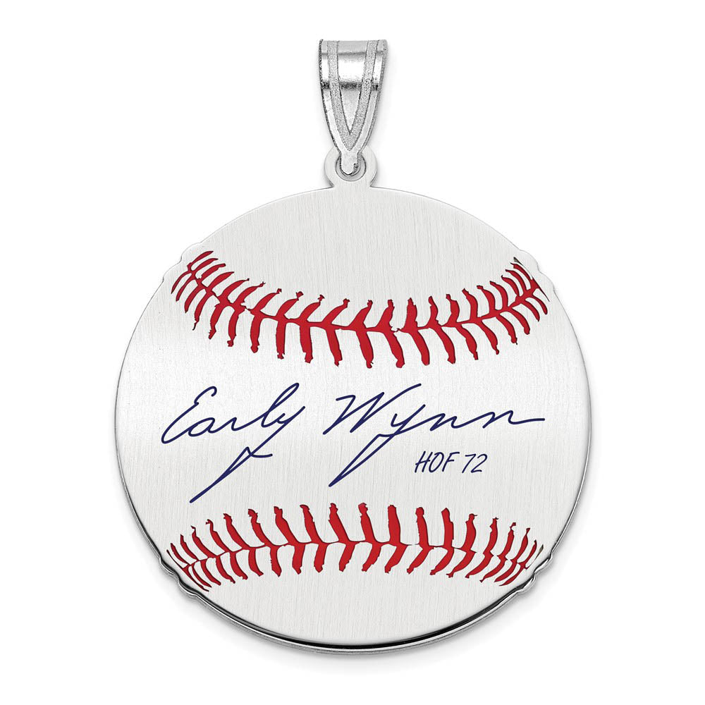 Sterling Silver Early Wynn Signature MD Enamel Baseball Pendant, Item P31507 by The Black Bow Jewelry Co.