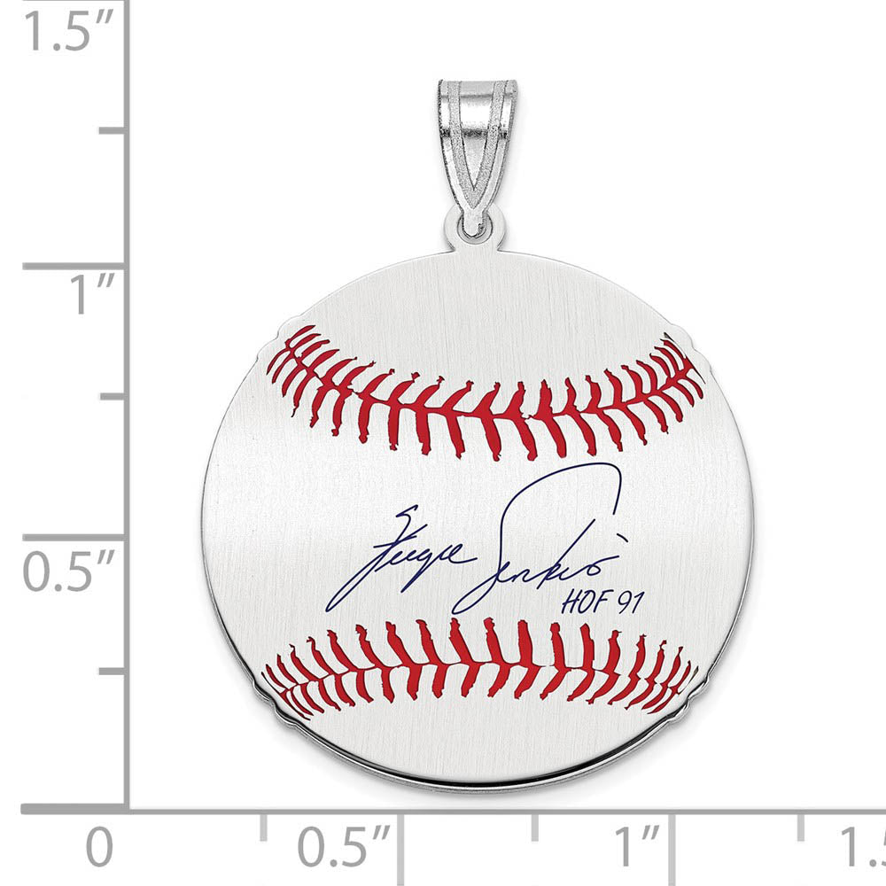 Alternate view of the Sterling Silver Fergie Jenkins Signature MD Enamel Baseball Pendant by The Black Bow Jewelry Co.